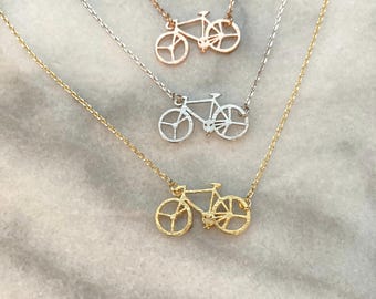 Bicycle Necklace | Dainty Bike Pendant in Silver, Gold, Rose Gold | Minimalist Cycling Jewelry | Gift for Cyclist or Traveler