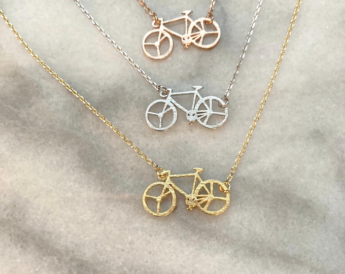 Bicycle Necklace | Dainty Bike Pendant in Silver, Gold, Rose Gold | Minimalist Cycling Jewelry | Gift for Cyclist or Traveler