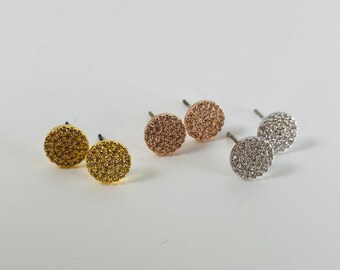Disk Earrings, Disc Earrings, Circle Earrings, Rhinestone Earrings, Pave Earrings, CZ Earrings, Gift for Her, Minimalist Earring