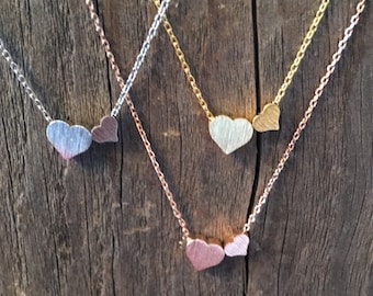 Double Heart Necklace, Mother Child Jewelry, Love Gift