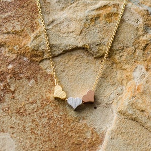 Triple Heart Pendant Charm Necklace, Three Hearts Necklace, Trio of Hearts Pendant, Minimalist Heart Necklace, Gift for Her, Gift for Mom