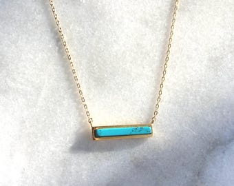 Turquoise Bar Necklace, Silver Turquoise Bar Necklace, Gold Turquoise Necklace, Turquoise Jewelry