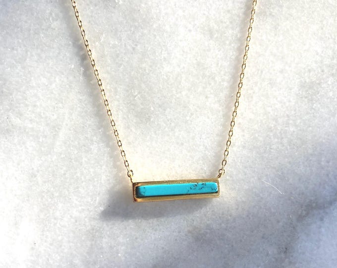 Turquoise Bar Necklace, Silver Turquoise Bar Necklace, Gold Turquoise Necklace, Turquoise Jewelry