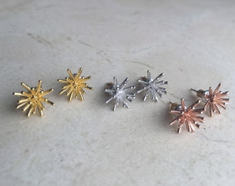Starburst Earrings, Fireworks Earrings, Spoke Earrings, 3D Earrings, Gold Spark Earrings, Gift for Her, Gift for Mom, MCM Earring