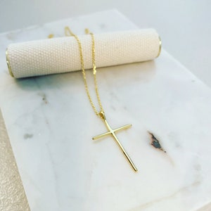 Large Minimalist Cross Necklace, Dainty Cross Necklace, Gold Cross Necklace, Silver Cross Necklace, Christmas Gift, Gift for Her, Gift Box