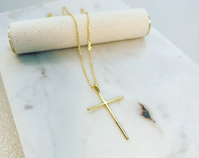 Large Minimalist Cross Necklace, Dainty Cross Necklace, Gold Cross Necklace, Silver Cross Necklace, Christmas Gift, Gift for Her, Gift Box
