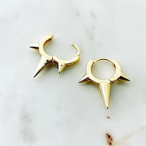 Spike Huggie Hoop Earrings, Triple Spike Earrings, Spiked Earrings, Spike Earrings, Gold Spike Earrings, Silver Spike Earrings, JushShop