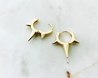 Spike Huggie Hoop Earrings, Triple Spike Earrings, Spiked Earrings, Spike Earrings, Gold Spike Earrings, Silver Spike Earrings, JushShop