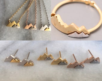 Matching Mountain Necklace, Mountain Ring, Mountain Earrings, Gold Mountain Jewelry, Silver Mountain Jewelry, Rose Gold Mountain Jewelry