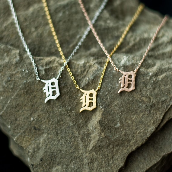 Detroit Necklace D Pendant Michigan - Gold Old English D Pendant