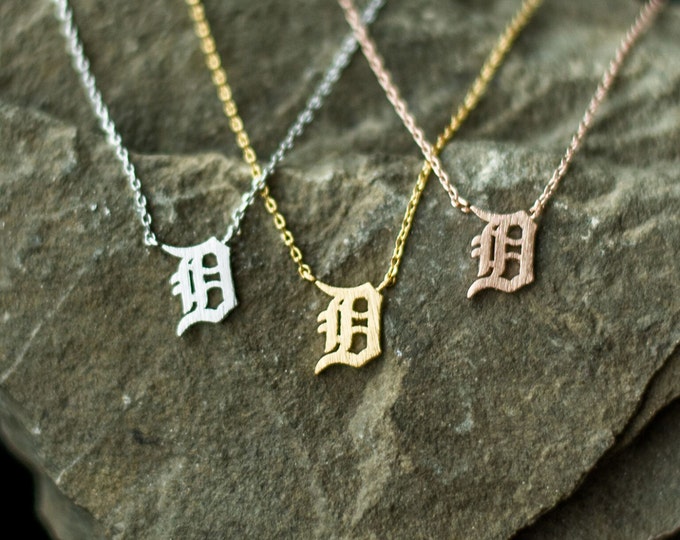 Detroit Necklace, D necklace, D Pendant, Michigan Necklace, Old English D Necklace, Detroit D Necklace, Detroit Tigers, Gift for Her