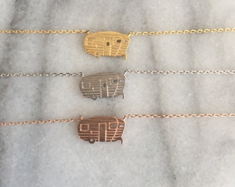 Happy Camper Necklace, Vintage Camper Jewelry, Vintage Trailer, Camper, RV Lover Gift, Airstream Camper