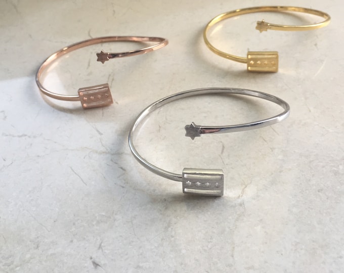 Chicago Flag Bracelet, Adjustable Cuff Bracelet, Chicago Bracelet, Gold Chicago Bracelet, Silver Chicago Bracelet, Chicago Flag Jewelry,