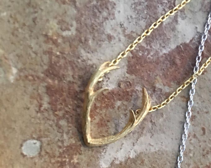 Gold Antler Necklace, Deer Necklace, Hunter Necklace, Perfect Gift, Holiday Necklace, Outdoorsy, Outdoor Lover, Reindeer Necklace