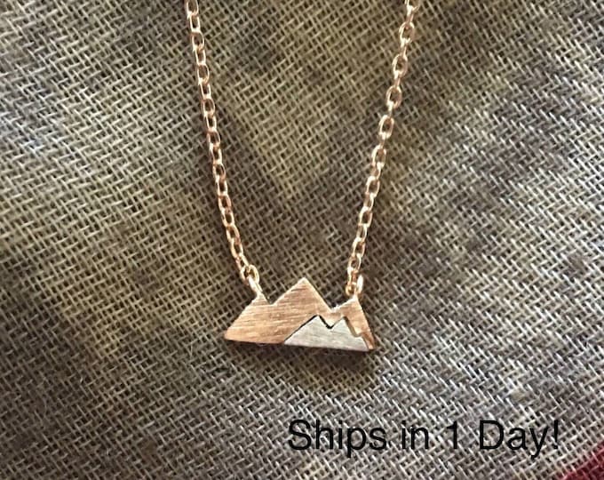 Rose Gold and Silver Mountain Necklace, Mountain Necklace, Tiny Mountain Necklace, Simple Mountain Necklace, Hiking, Camping