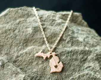 Michigan Necklace, Gold, Silver or  Rose Gold, State of Michigan Jewelry