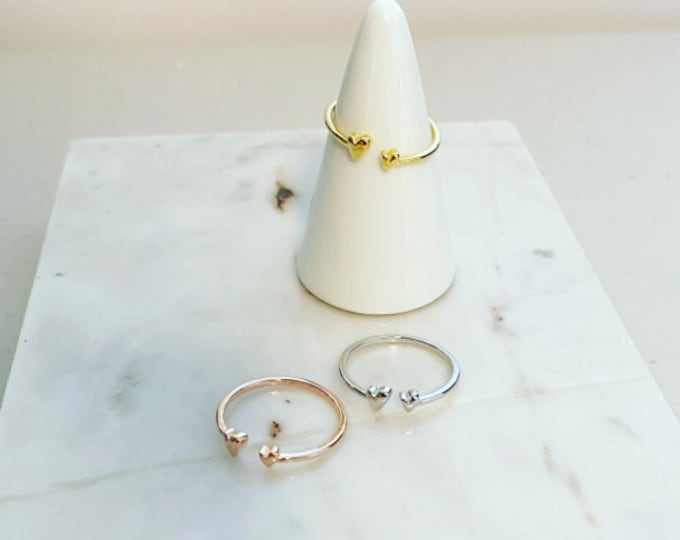 Double Heart Ring, Dainty Heart Ring, Adjustable Heart Ring, Tiny Heart Ring,, JushShop