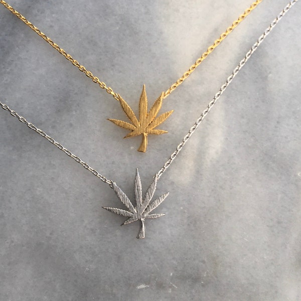 Dainty Pot Leaf Hemp Pendant Necklace, Delicate Marijuana Symbol Necklace, Gift for Her, Gift for Him