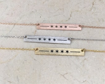 Chicago Flag Necklace, Bar Necklace, 4 Star Necklace, Four Star, Four Star Necklace, 4 Stars, Chicago Stars, Chicago Jewelry, JushShop