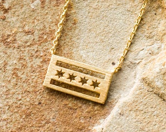 Gold Chicago Flag Necklace, Jushshop, JushShop