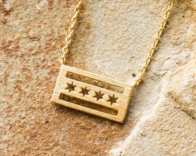 Gold Chicago Flag Necklace, Jushshop, JushShop