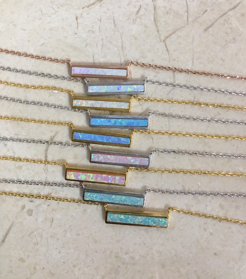 Opal necklace opal bar necklace