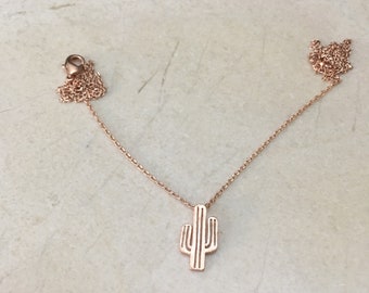 Rose Gold Cactus Necklace, Minimalist Desert Jewelry