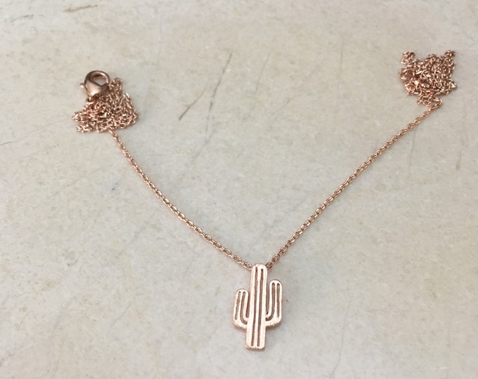 Rose Gold Cactus Necklace, Minimalist Southwest Necklace, Dainty Little Desert Cactus Necklace