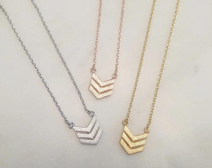 Chevron Necklace | Minimalist Arrow Necklace | Gold Silver Rose Gold Pendant | Layered Chevron Jewelry | Everyday Gift Necklace