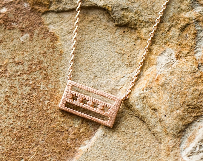 Rose Gold Chicago Flag Necklace, City of Chicago Necklace, Wear your City Chicago, Chi Town, Silver Chicago Jewelry, Gold Chicago Necklace
