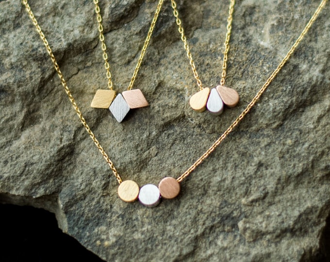Heart Necklace, Gold/Silver/Rose Gold Necklace, Triple Heart, Triple Circle, Three Hearts, Minimalist Jewelry, Gift for Mom