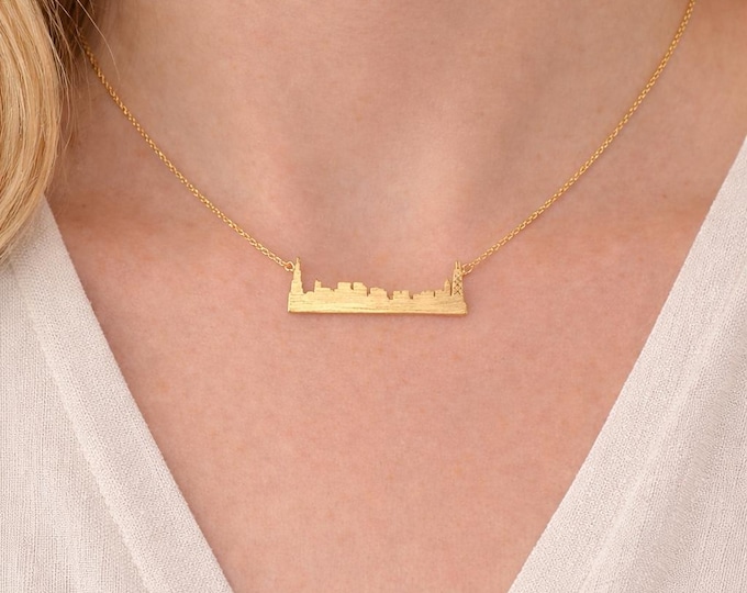 Chicago Skyline Necklace, Cityscape Pendant, 16 inch Chain