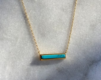 Gold Turquoise Bar Necklace, Silver Turquoise Bar Necklace, JushShop