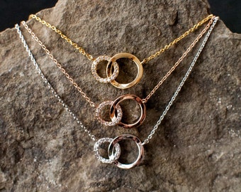 Double O Necklace, Layering Necklace, Double Circle Necklace, Gold Circle Necklace, Friendship Connection, Infinity Together, Gift for Her