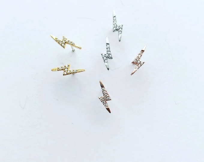 Lightning Bolt Earrings, Bling Lightning Earring, Gift for Her, Gift for Birthday, Tiny Gold Bolt