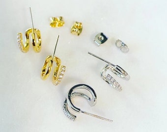 Pave Double Huggie Earrings, JushShop