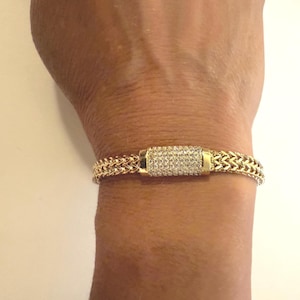 Gold Woven Mesh Bracelet – Magnetic Closure with CZ Accent