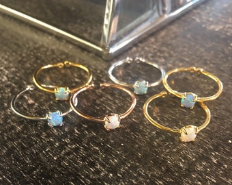 Dainty Single Opal Adjustable Ring, Gift for Her