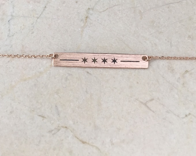 Rose Gold Chicago Flag Bar Necklace, Chicago Flag Necklace, Chicago Jewelry, Going Away Gift, Chi Town