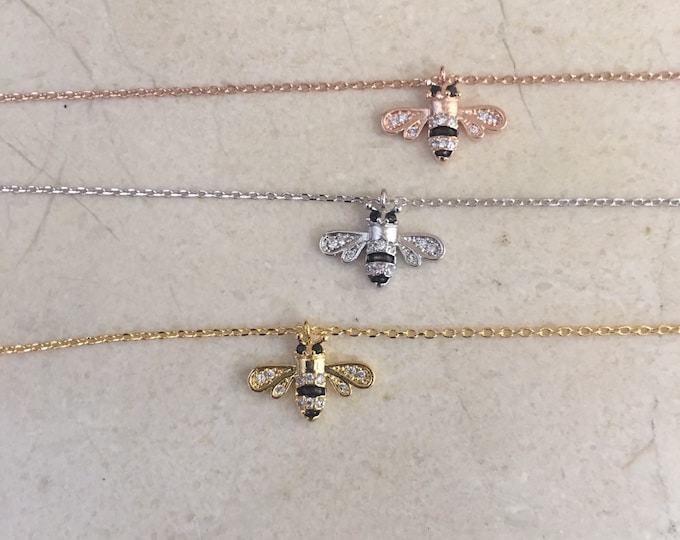 Bee Necklace, Bling Bee Necklace,  Silver Bumble Bee, Gold Bumble Bee Necklace
