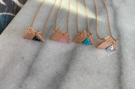 Natural Stone Mountain Necklace, Rose Gold Mountain, Mesmerizing Rose Gold Necklace with Mountain Gemstone, Majestic Mountains