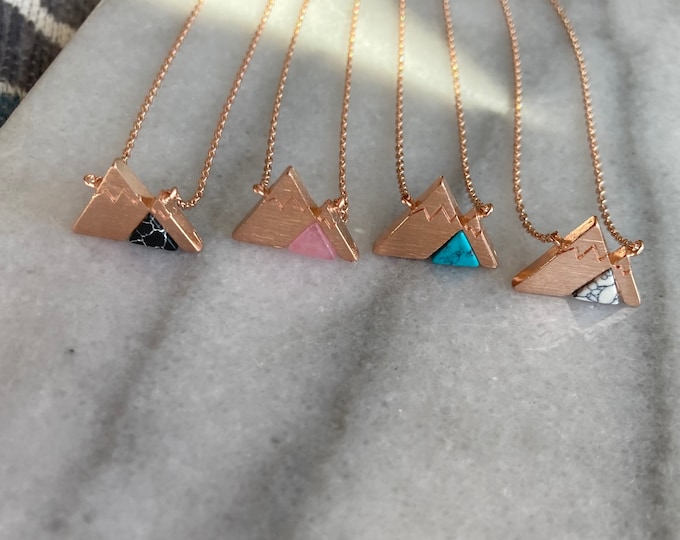 Natural Stone Mountain Necklace, Rose Gold Mountain, Mesmerizing Rose Gold Necklace with Mountain Gemstone, Majestic Mountains