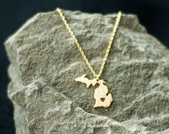 Gold Michigan Necklace, State of Michigan Pendant, Michigan Charm