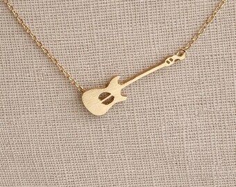 Delicate Gold Guitar Pendant Necklace, Minimalist Guitar Necklace, Rock Roll Necklace, Chic Gold Guitar Necklace for Her, Musician Gift Idea