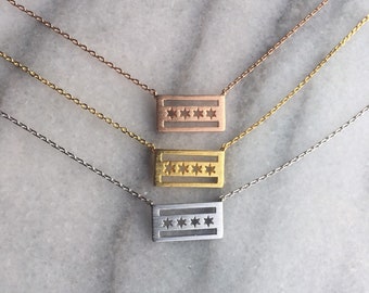 Chicago Flag Necklace, City of Chicago Flag Jewelry