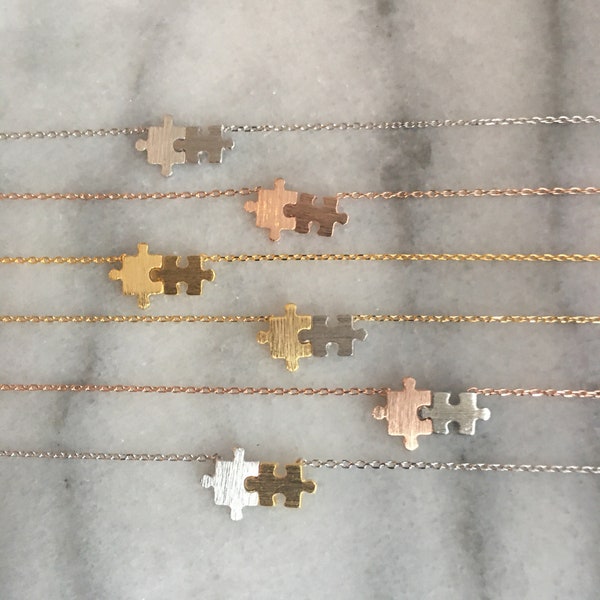 Collar de pieza de rompecabezas para concienciar sobre el autismo, pieza de rompecabezas, joyería de rompecabezas, un cumplido a la unión, infinito, ir juntos, caja de regalo gratis