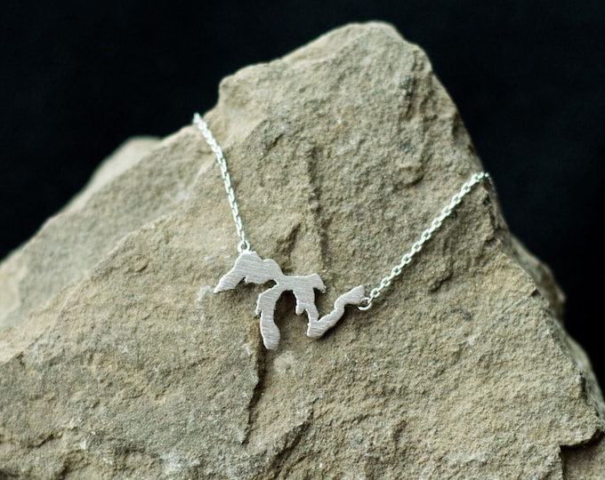 Silver Great Lakes Necklace, Midwest Lakes, Lake Michigan, Midwestern Gift, Lake Erie, Lake Ontario, Wisconsin Gift