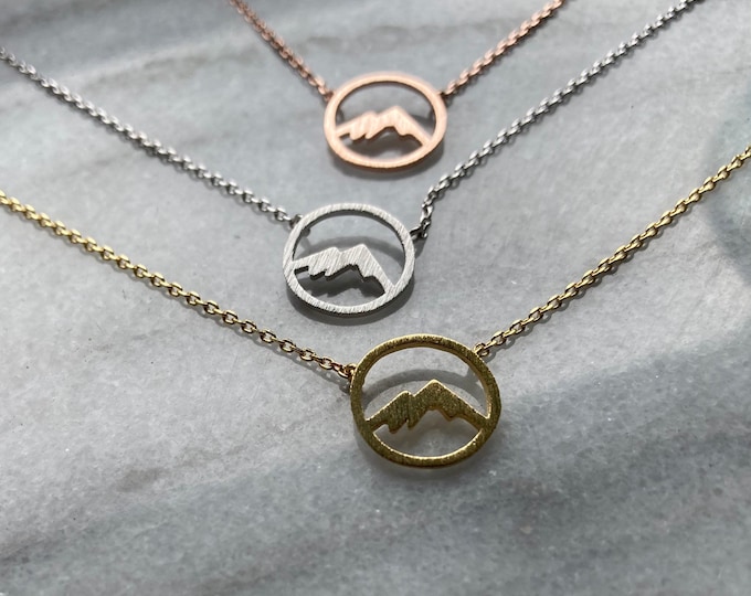 Mountain Hiking Camping Necklace, Dainty Circle Mountain Necklace, Love of the Wilderness, Into the Wild, Hiker's Jewerly, Perfect Gift