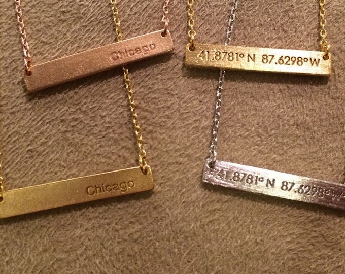 Chicago Coordinates Necklace, City of Chicago Necklace, Bar Necklace, Going Away Gift, Minimalist Chicago Necklace, 18k Gold Plated Necklace