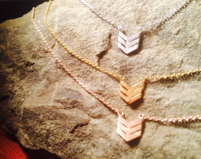 Chevron Necklace, Gold Triple Chevron Necklace, Silver Triple Chevron, Dainty Minimalist Layering Necklace